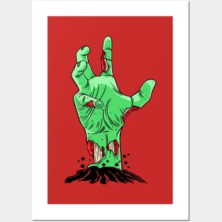 Creepy Zombie Cartoon Hand Rising from the Grave Posters and Art